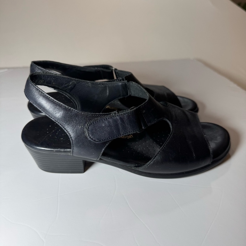 SAS Suntimer Black Leather Comfort Sandals Size 6.5W Comfy Comfort Orthopaedic